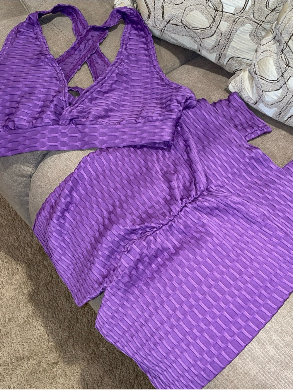 Purple Textured Leggings & Crop Top Set
